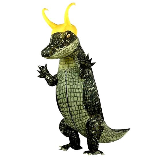 Alligator Loki Costume 7' TALL Adult INFLATABLE HALLOWEEN Jumpsuit Claws w FAN - Picture 3 of 15